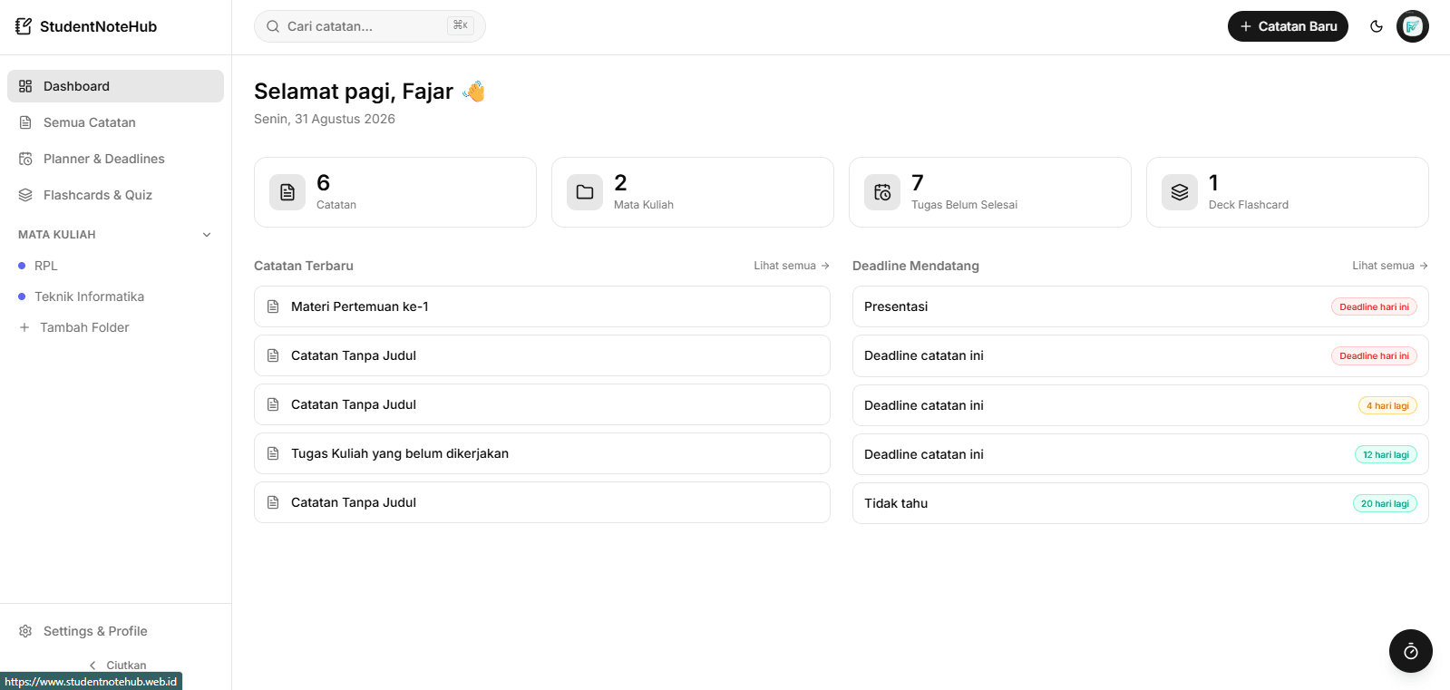 StudentNoteHub - Catatan & Planner Mahasiswa